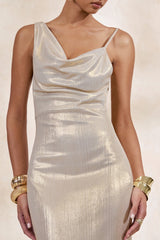 Galaxy Shimmer | Champagne Bias Cut Cowl Front Maxi Dress