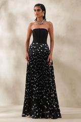 Valerisse | Black And White Polka Dot Bandeau Maxi Dress