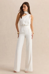Gliselle | White Asymmetric-Neck Jumpsuit With Scarf-Detail