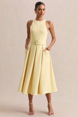 Magnora | Lemon Crew-Neck Belted Midi Dress