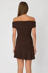 Brown Off Shoulder Dress Mini