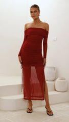 Isadora Off Shoulder Maxi Dress - Wine