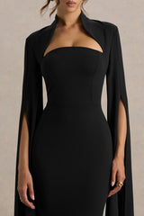 Esme | Black Square-Neck Maxi Dress With Cape Sleeves