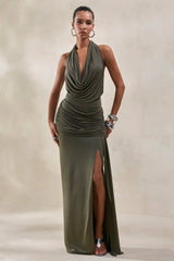 Ariadne | Khaki Draped Maxi Skirt With Split