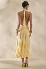 Veyra | Lemon Plunge Cowl-Neck Midi Dress