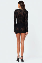Embroidered Sheer Knit Mini Dress
