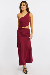 Red One Shoulder Dress Cut Out Detail