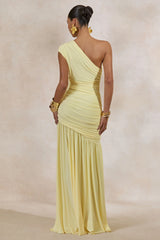 Alaya | Lemon Asymmetric-Neck Maxi Dress With Drop-Waist