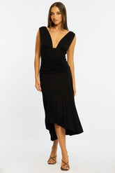 Black Midi Dress Hanky Hem