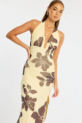 Yellow Floral Bodycon Dress Mesh