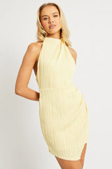 Yellow Bodycon Dress Textured Mini