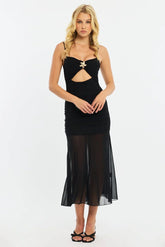 Black Midi Dress Cut Out Mesh