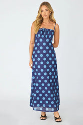Blue Polka Dot Midi Dress Strappy
