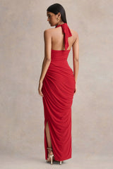 Cairo | Red Cowl-Neck Maxi Dress With Gathered Detailing