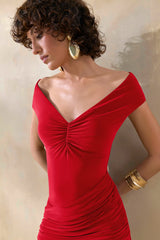 Petronia | Red V-Neck Maxi Dress With Wrap-Detail