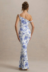 Lita | Blue Floral Print Twisted Asymmetric Maxi Dress