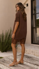 Avei Lace T-Shirt Mini Dress - Chocolate