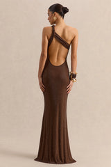 Deity | Brown Hotfix Asymmetric-Neck Maxi Dress With Open-Back