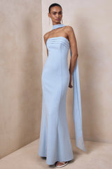 Nerissa | Light Blue Bandeau Maxi Dress With Scarf