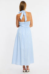 Blue Stripe Halter Neck Dress