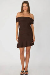 Brown Off Shoulder Dress Mini