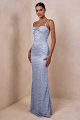 Juana | Powder Blue Lace And Satin Sweetheart-Neck Maxi Dress