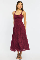 Red Midi Dress Burn Out