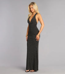 Major Charm Polka Dot Halter Maxi Dress