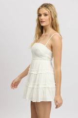 White Fit And Flare Dress Tiered Strappy