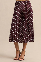 Kiora | Brown Polka-Dot Satin Midi Skirt