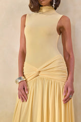 Glimora | Lemon High-Neck Maxi Dress With Ruched-Detailing
