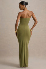 Ali | Olive Sweetheart Ruched Wrap Maxi Dress