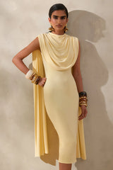 Lysandria | Lemon High-Neck Midi Dress With Draped-Detailing