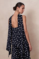 Evandra | Black & White Satin Polka Dot Bandeau Top With Scarf