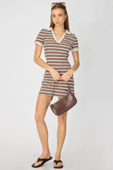 Multi Stripe Contrast Collar Short Sleeve Mini Dress