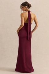 Aralisse | Burgundy Satin Cowl-Neck Maxi Dress