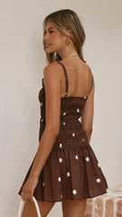 Vida Mini Dress - Brown/White Spot