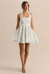 Peggy | White & Black Polka Dot Halter-Neck Skater Mini Dress