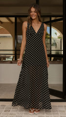 Oriella Maxi Dress - Black Polka