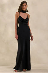Anarelle | Black Satin Cowl-Neck Maxi Dress