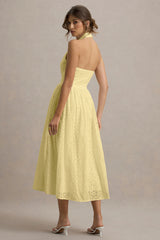 Jezebel | Yellow Lace Plunge-Neck Collared Midi Dress