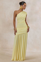 Alaya | Lemon Asymmetric-Neck Maxi Dress With Drop-Waist