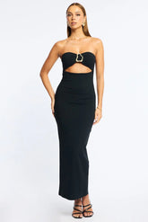 Black Strapless Midi Bodycon Dress