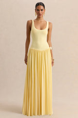 Aurina | Lemon Square-Neck Maxi Dress With Cape