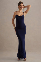 Francoise | Navy Cowl Neck Backless Maxi Dress With Lace Insert