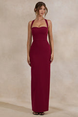Heloira | Burgundy Sweetheart-Neck Maxi Dress