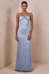 Juana | Powder Blue Lace And Satin Sweetheart-Neck Maxi Dress