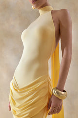 Daisy | Lemon Halter-Neck Maxi Dress With Draped-Detailing