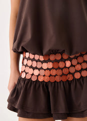 Melosa Beaded Halter Mini Dress - Chocolate