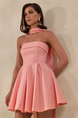 Bruna | Light Pink Bandeau Skater Mini Dress